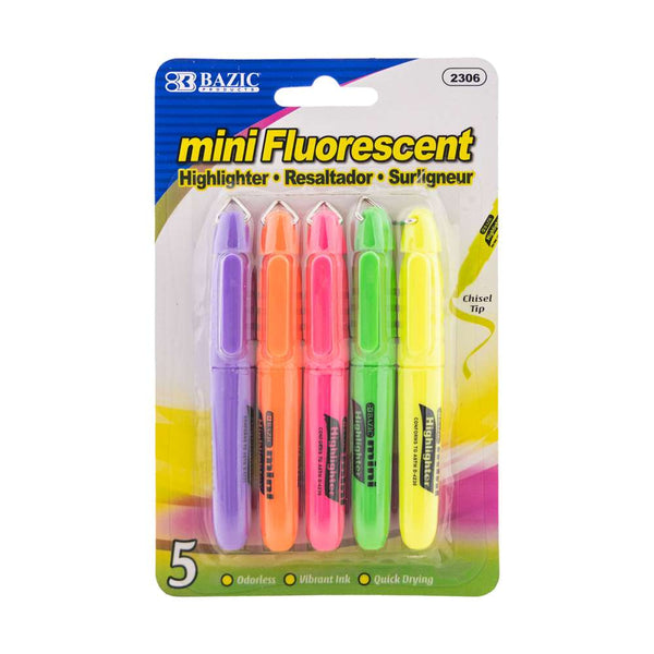 Bazic Mini Pastel Highlighter W / Cap Clip (5 / Pack)