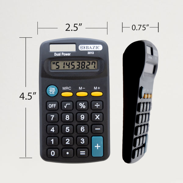BAZIC Pocket Size Calculator 8-Digit Dual Power - Bazicstore