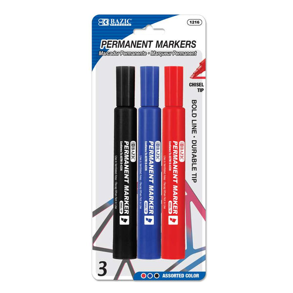 BAZIC Asst. Color Bullet Tip Jumbo Permanent Marker W/ Grip (3/Pack) -  CRAFTLITS