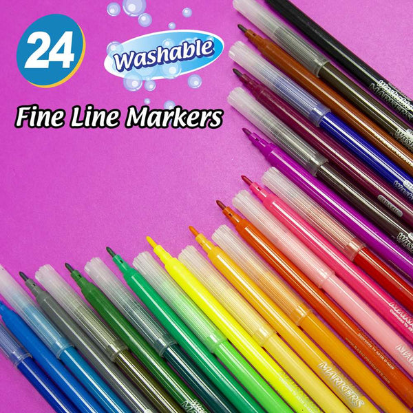 Fengzhengmei 24 Colors Fine Line Marker Superfine Color Pen Water Based  Assorted