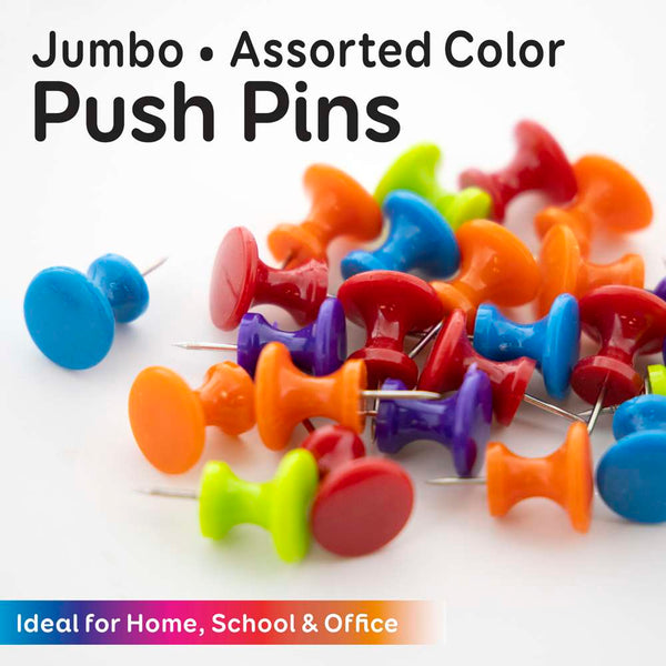 Push Pin Assortment, 12 Jumbo, 25 Giant & 200 Standard Assorted Color Push  Pins