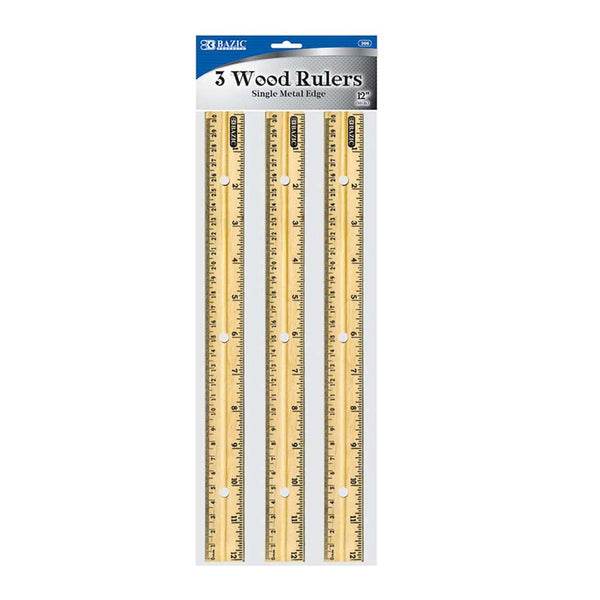 Beveled Wood Ruler w/Single Metal Edge, 3-Hole Punched, Standard/Metric, 12 inch Long, Natural, 36/Box | Bundle of 5 Boxes