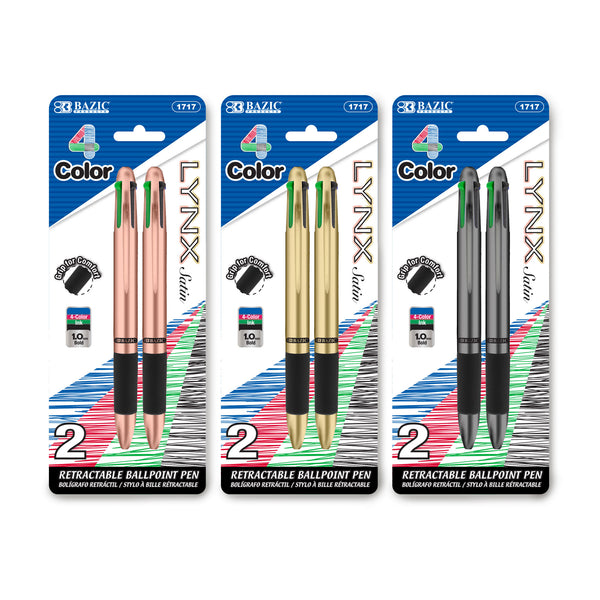 BAZIC Silver Top 4-Color Pen w/ Cushion Grip (2/Pack) Bazic Products