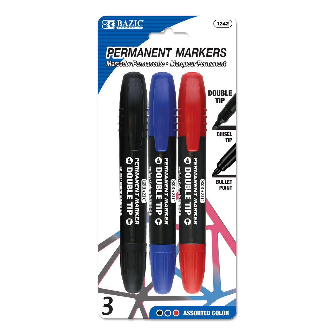 Double-Tip Assorted Color Permanent Marker (3/Pack)