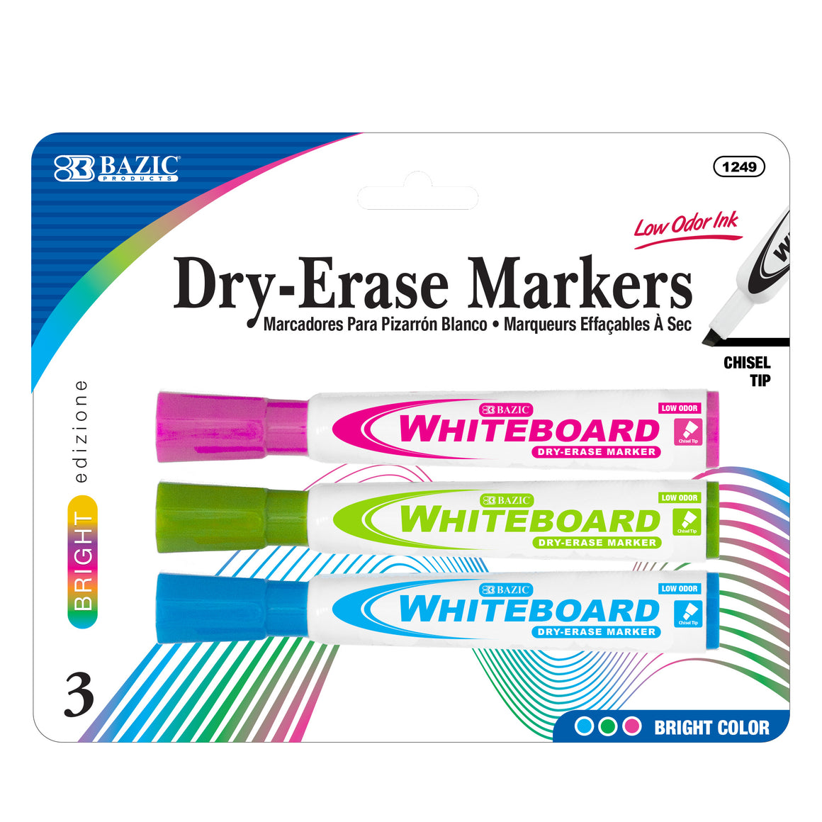 Chisel Tip Bright Color Dry-Erase Markers (3/Pack)