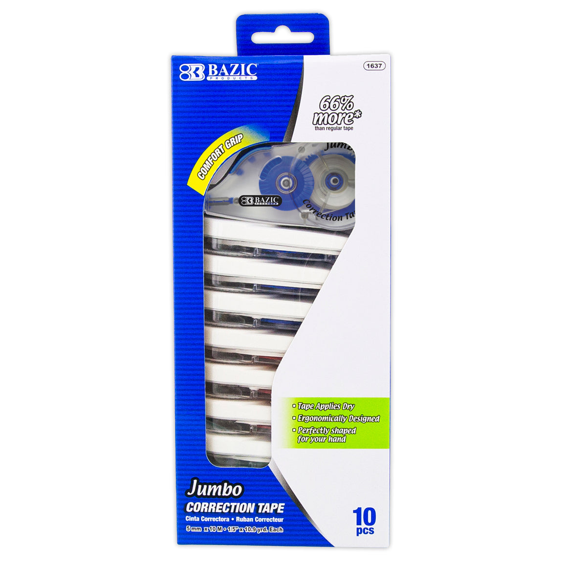 Correction Tape w/ Grip, Jumbo 5 mm x 394" (10/Pack)