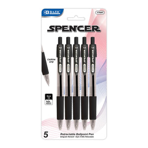 Spencer Black Retractable Pen w/ Cushion Grip (5/Pack)