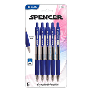 Spencer Blue Retractable Pen w/ Cushion Grip (5/Pack)