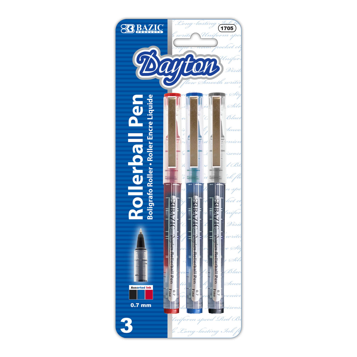 Dayton Assorted Color Rollerball Pen w/ Metal Clip (3/Pk)