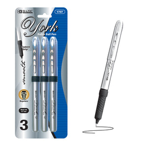 York Black Rollerball Pen w/ Grip (3/Pack)