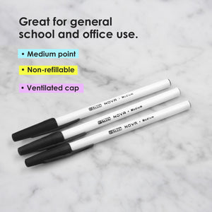 Nova Black Color Stick Pen (12/Pack)