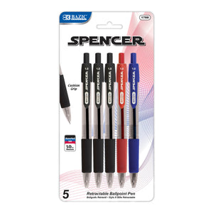 Spencer Assorted Color Retractable Pen w/ Cushion Grip (5/Pack)