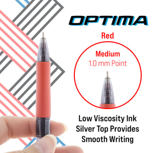 Optima Red Oil-Gel Ink Retractable Pen w/ Grip (3/Pack)