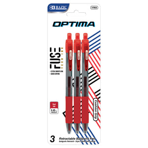 Optima Red FUSE Tech Ink Retractable Pen w/ Grip (3/Pack)