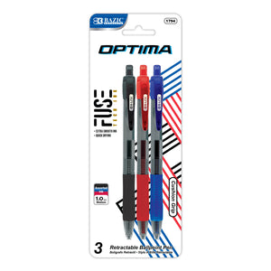 Optima Assorted Color Oil-Gel Ink Retractable Pen w/ Grip (3/Pack)