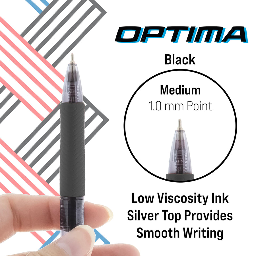 Optima Black Oil-Gel Ink Retractable Pen w/ Grip (3/Pack)