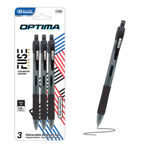 Optima Black Oil-Gel Ink Retractable Pen w/ Grip (3/Pack)