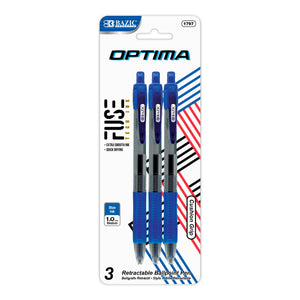 Optima Blue FUSE Tech Ink Retractable Pen w/ Grip (3/Pack)