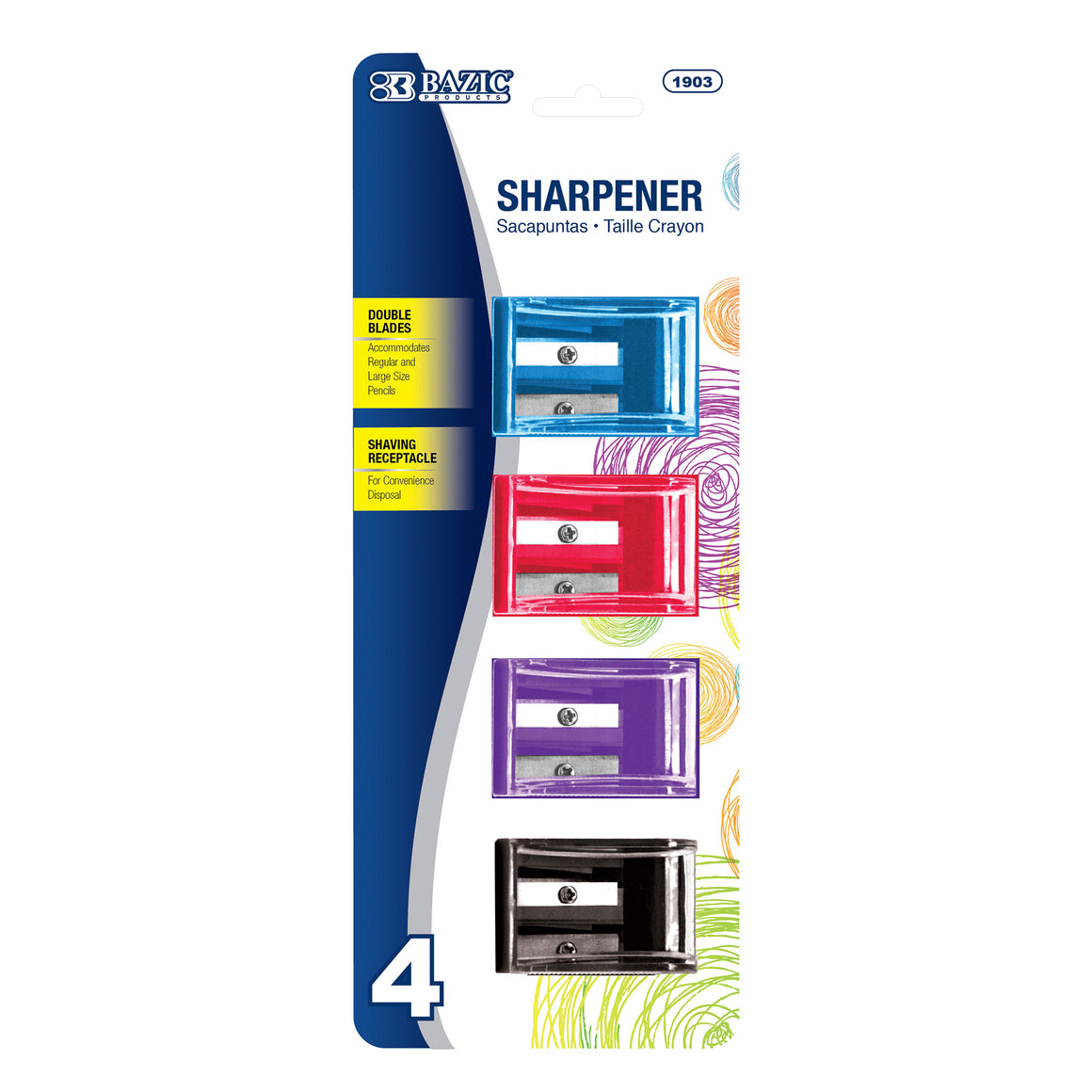 Dual Blade Square Sharpener w/ Receptacle (4/Pack)