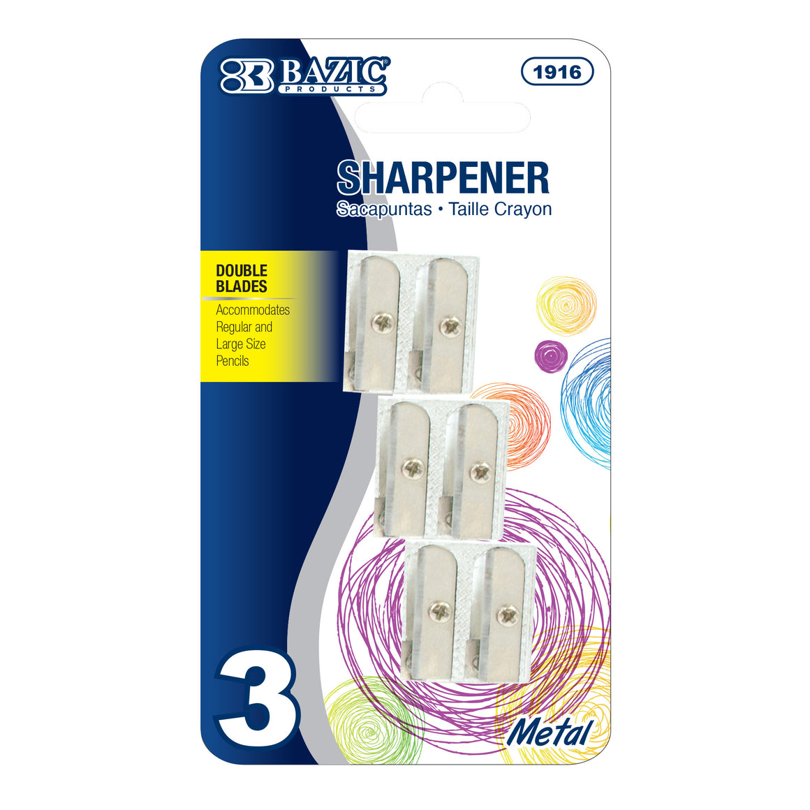 Dual Blade Metal Pencil Sharpener (3/Pack)