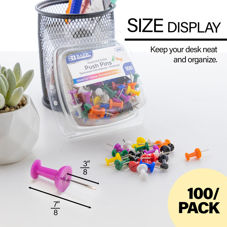 Push Pins Assorted Color (100/Pack)