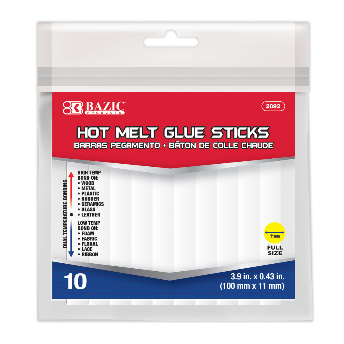 Hot Melt Glue Sticks Dual Temp. Full Size 3.9" x 0.43" (10/Pack)