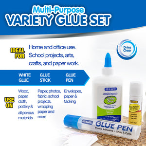 Clear Glue & White Glue & Glue Stick Sets (3/Pack)