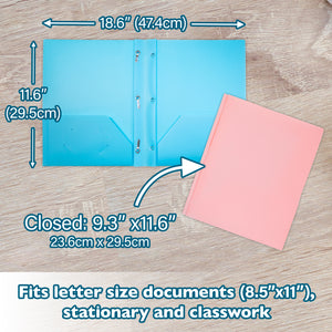 Poly 2-Pockets Portfolio - Pastel Color w/ 3-Prong Fastener