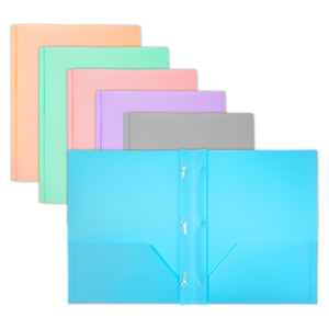 Poly 2-Pockets Portfolio - Pastel Color w/ 3-Prong Fastener