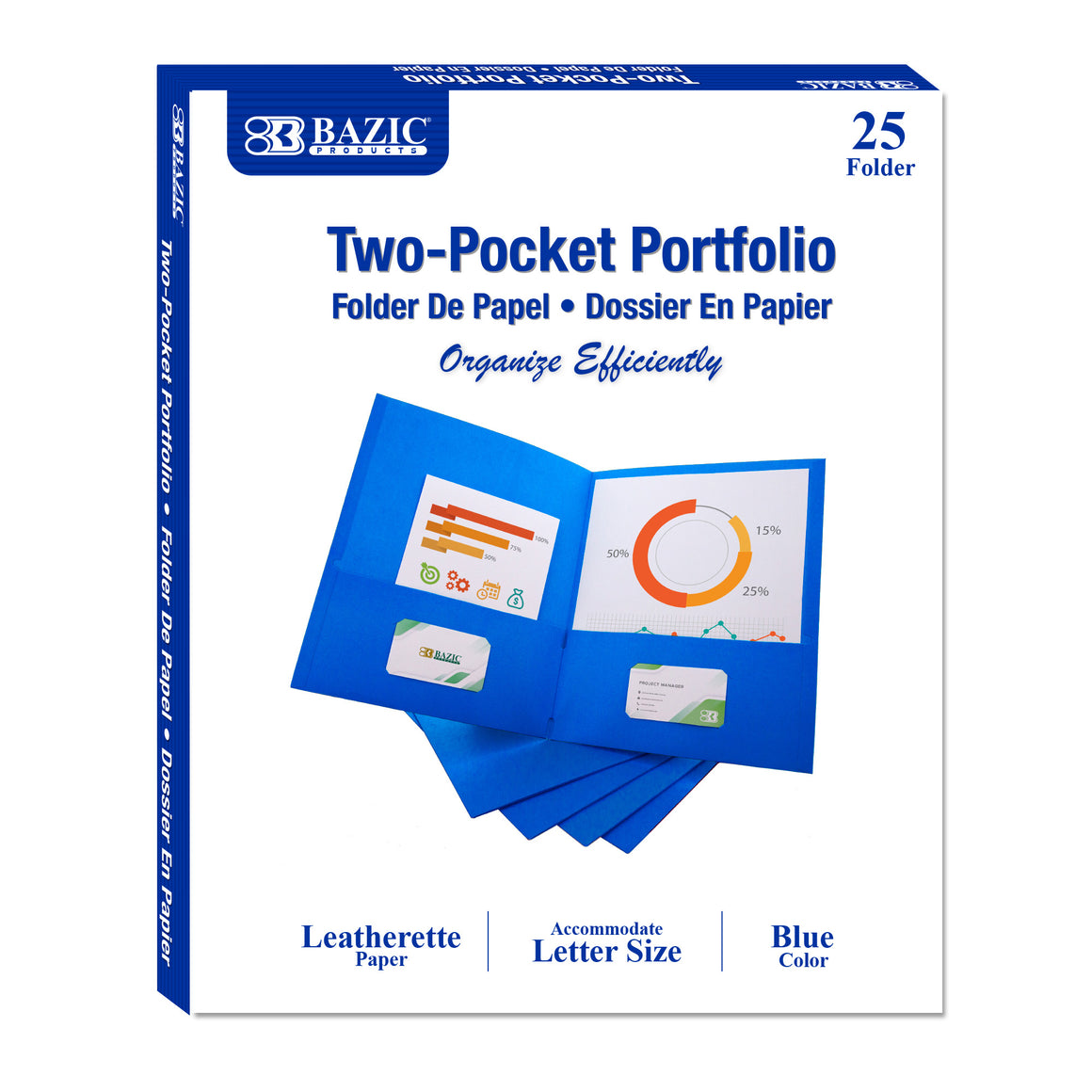 2-Pockets Portfolios Premium Blue Color (25/Box)