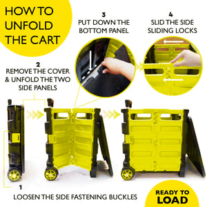 Foldable Rolling Cart w/ Lid Cover Yellow 16" X 18" X 15"