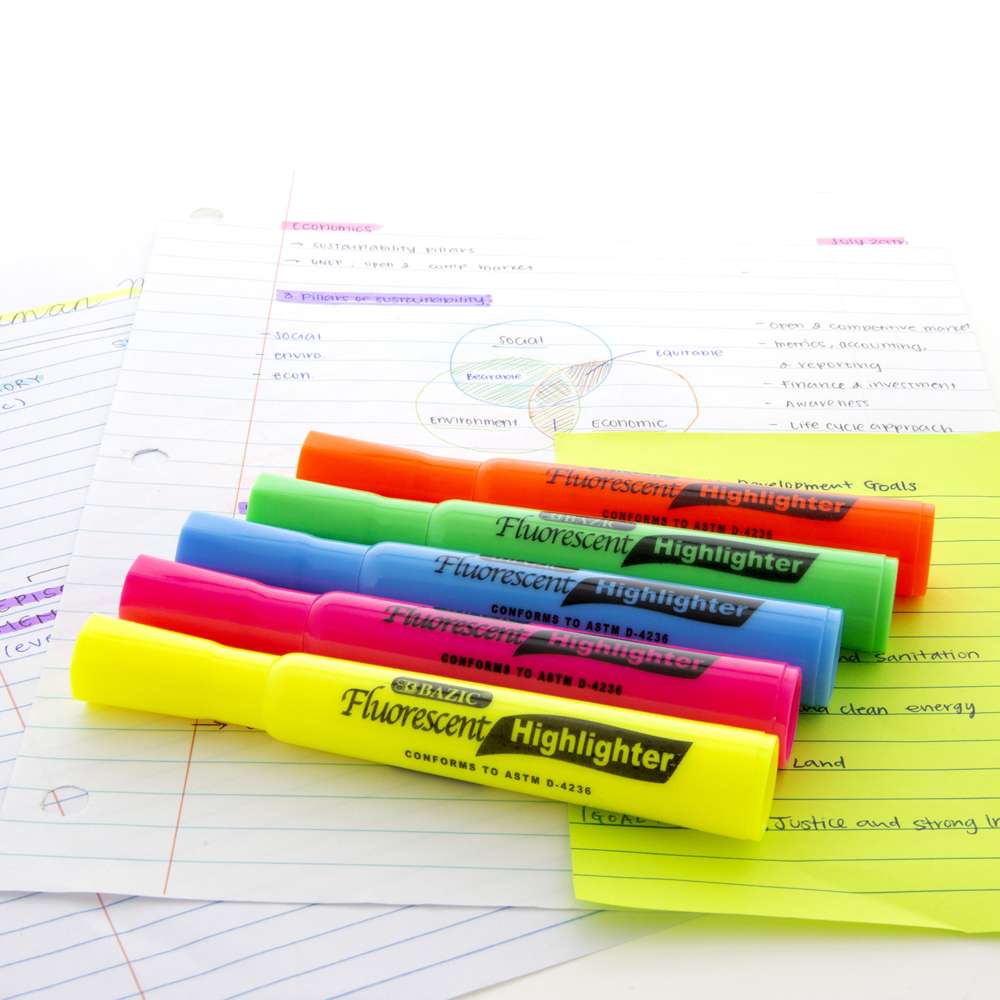 Fluorescent Highlighters w/ Cushion Grip Desk Style (3/pack)