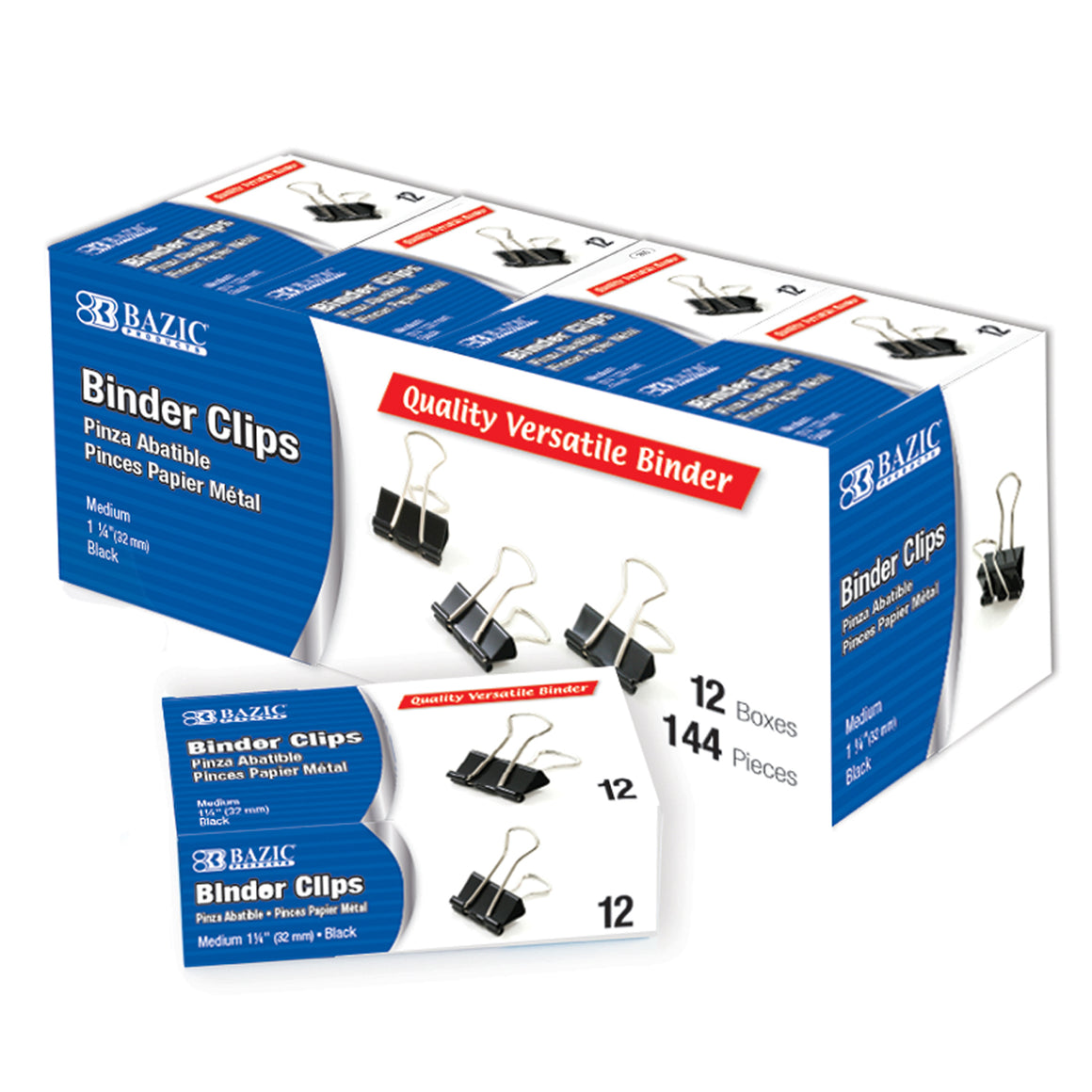 Medium 1 -1/4 (32mm) Black Binder Clip (12/Pack)