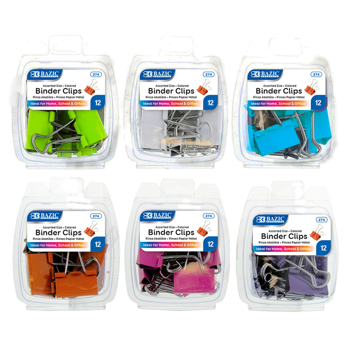 Assorted Size Color Binder Clip (12/Pack)