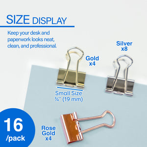 Small 3/4" (19mm) Assorted Color Metallic Binder Clip (16/Pack)