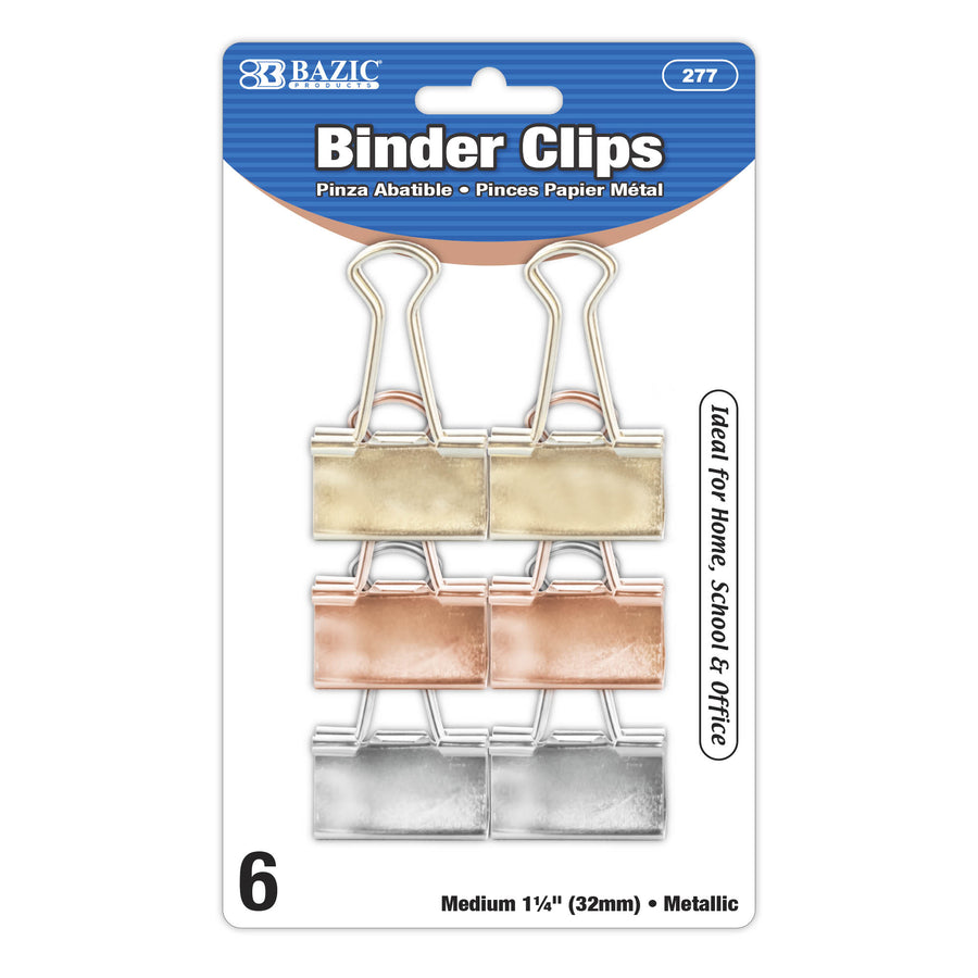 Medium 1 1/4" (32mm) Assorted Color Metallic Binder Clip (6/Pack)