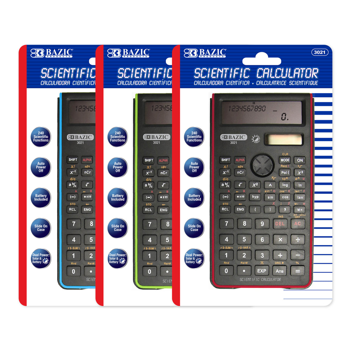 Scientific Calculator 240 Function Fancy color w/ Slide-On Case