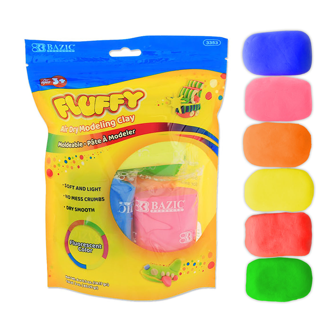 Air Dry Modeling Clay 6 Fluorescent Color 0.5 Oz.