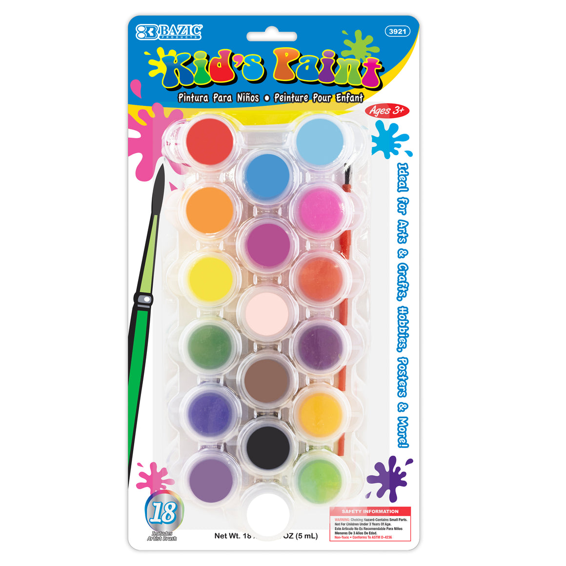 Kid's Paint w/ Brush 18 Color 0.17 FL OZ (5 mL)