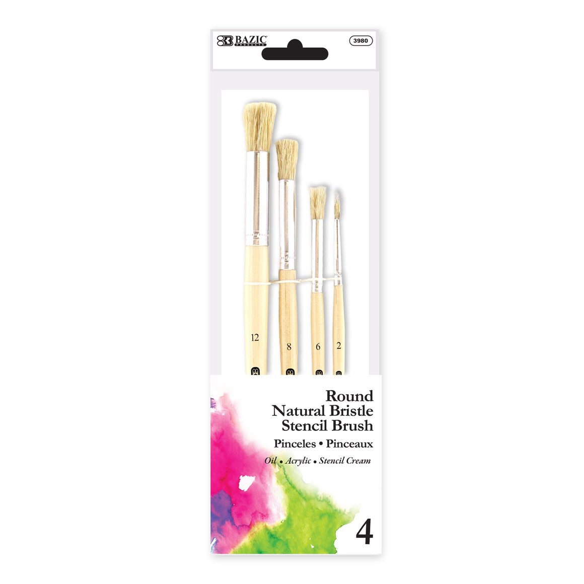 Paint Stencil Brush Round Natural Bristle (4/Pack)