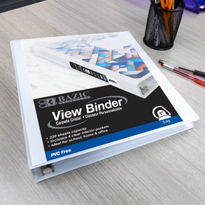 1" White PVC-Free Slant D-Ring View Binder w/ 4 Pockets