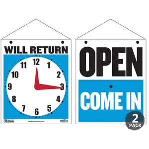 Clock Sign "WILL RETURN" w/ "OPEN" sign on back 7.5" X 9"