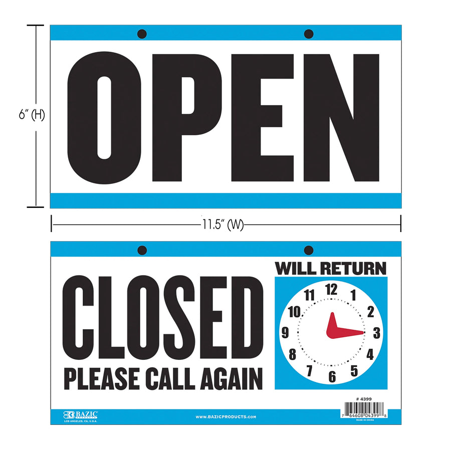 Clock Sign "CLOSED" w/ "OPEN" sign on back 6" X 11.5"