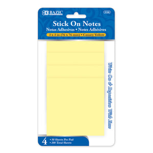 Stick On Notes 3" X 3" 50 Ct. (4/Pack) Yellow