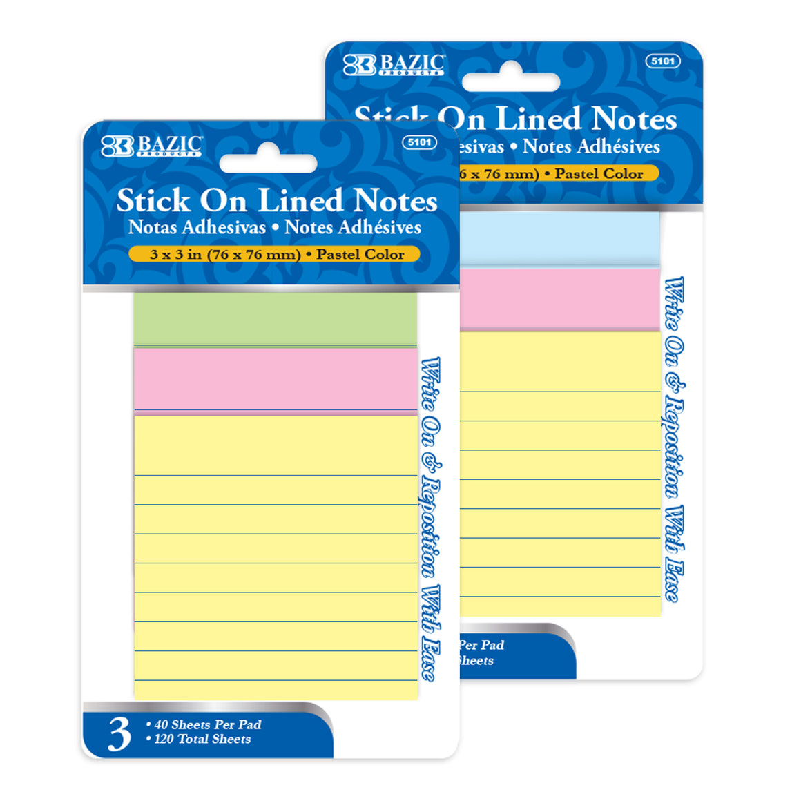 Lined Stick On Notes 3" X 3" 40 Ct. (3/Pack)