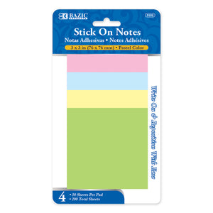 Stick On Notes 3" X 3" 50 Ct. (4/Pack)