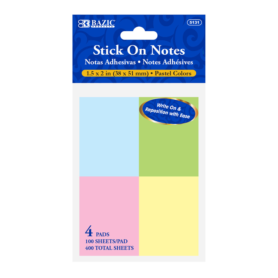 Stick On Notes 1.5" X 2" 100 Ct. (4/Pack)