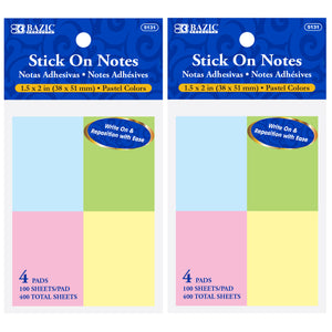 Stick On Notes 1.5" X 2" 100 Ct. (4/Pack)