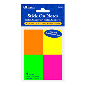 Stick On Notes 1.5" X 2" 70 Ct. (4/Pack) Neon