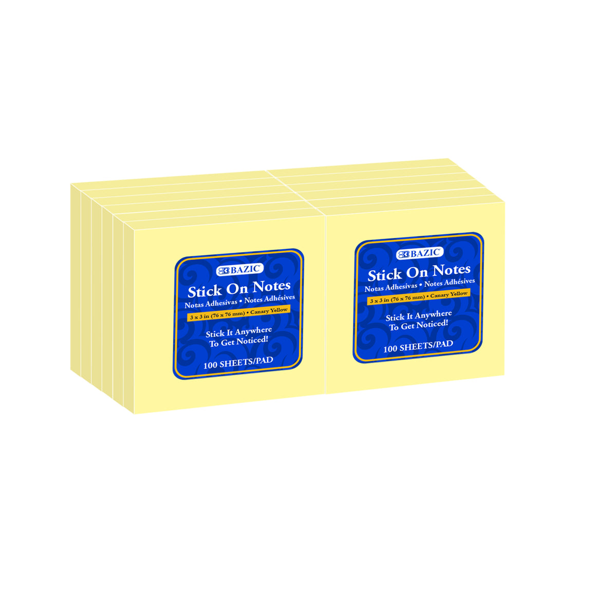 Stick On Notes 3" X 3" (Pack) Yellow 100 Ct. (12/Shrink)